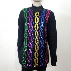 Colorful Sequin Women's Sweater Sz M